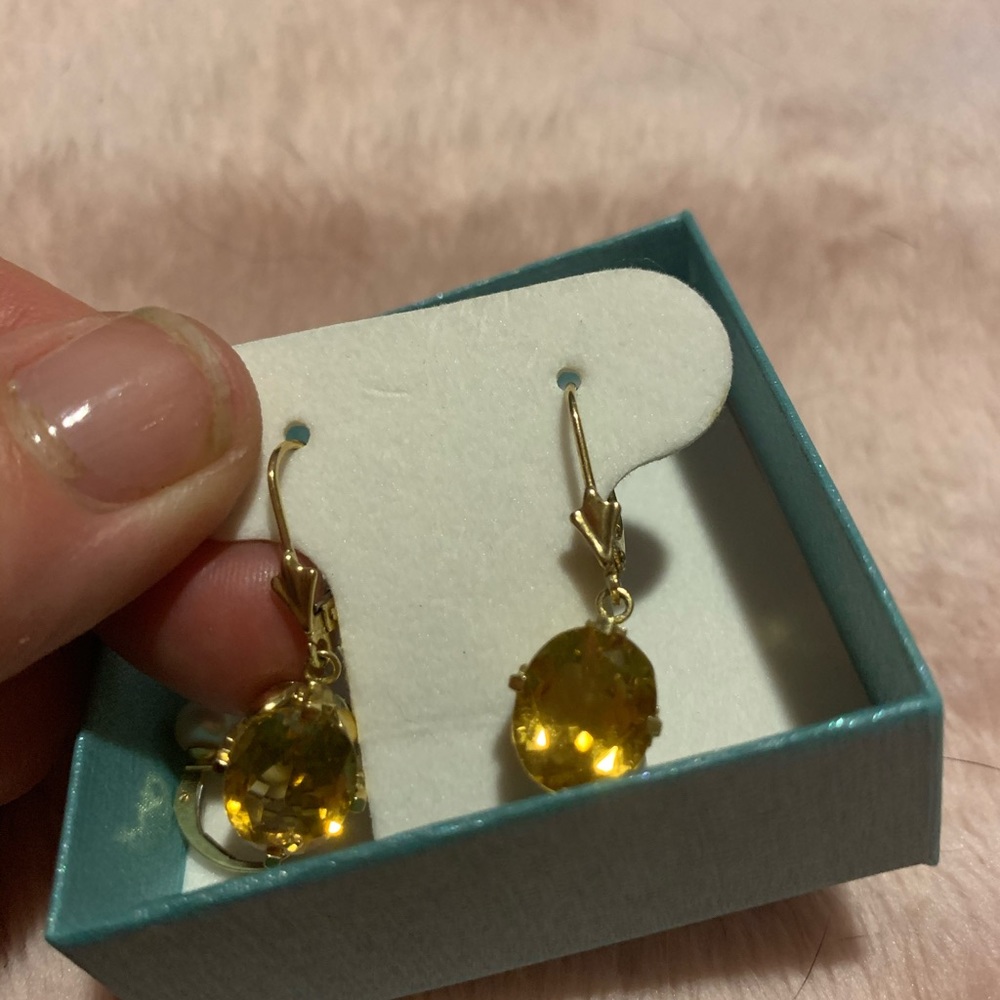 Estate 14k Citrine lever-back earrings